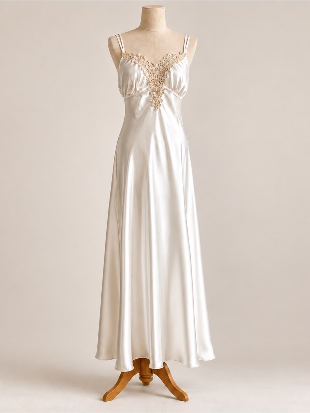 Linea Donatella Cream Satin Lace-Trim Slip